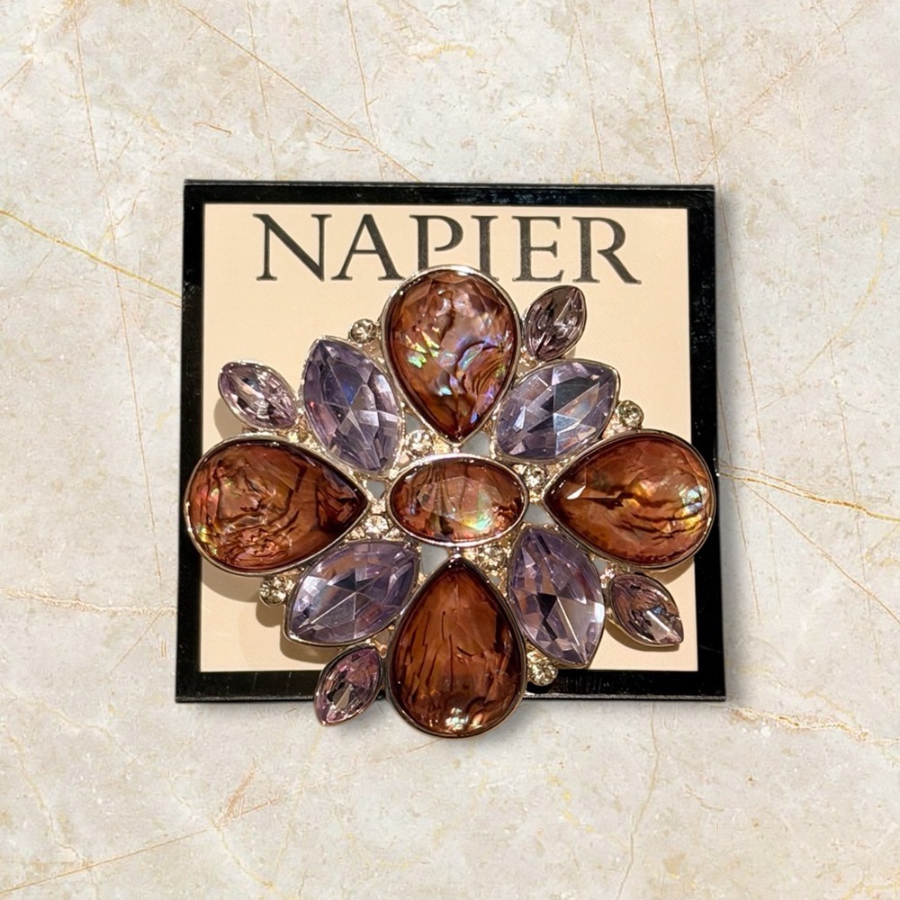NWT Napier Silver Tone Cluster Stones Pin Brooch